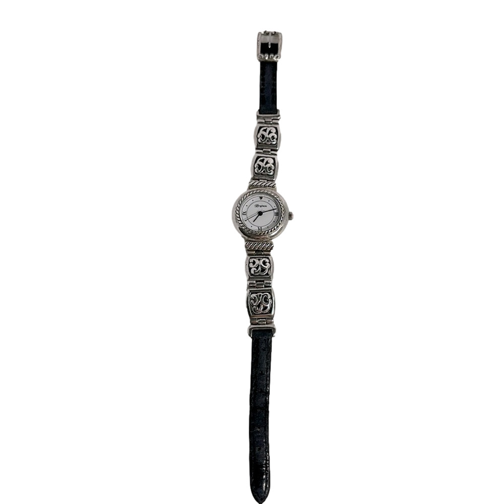 Brighton Camden Women's Quartz Watch Black Leather Silver Dial Analog - GUC